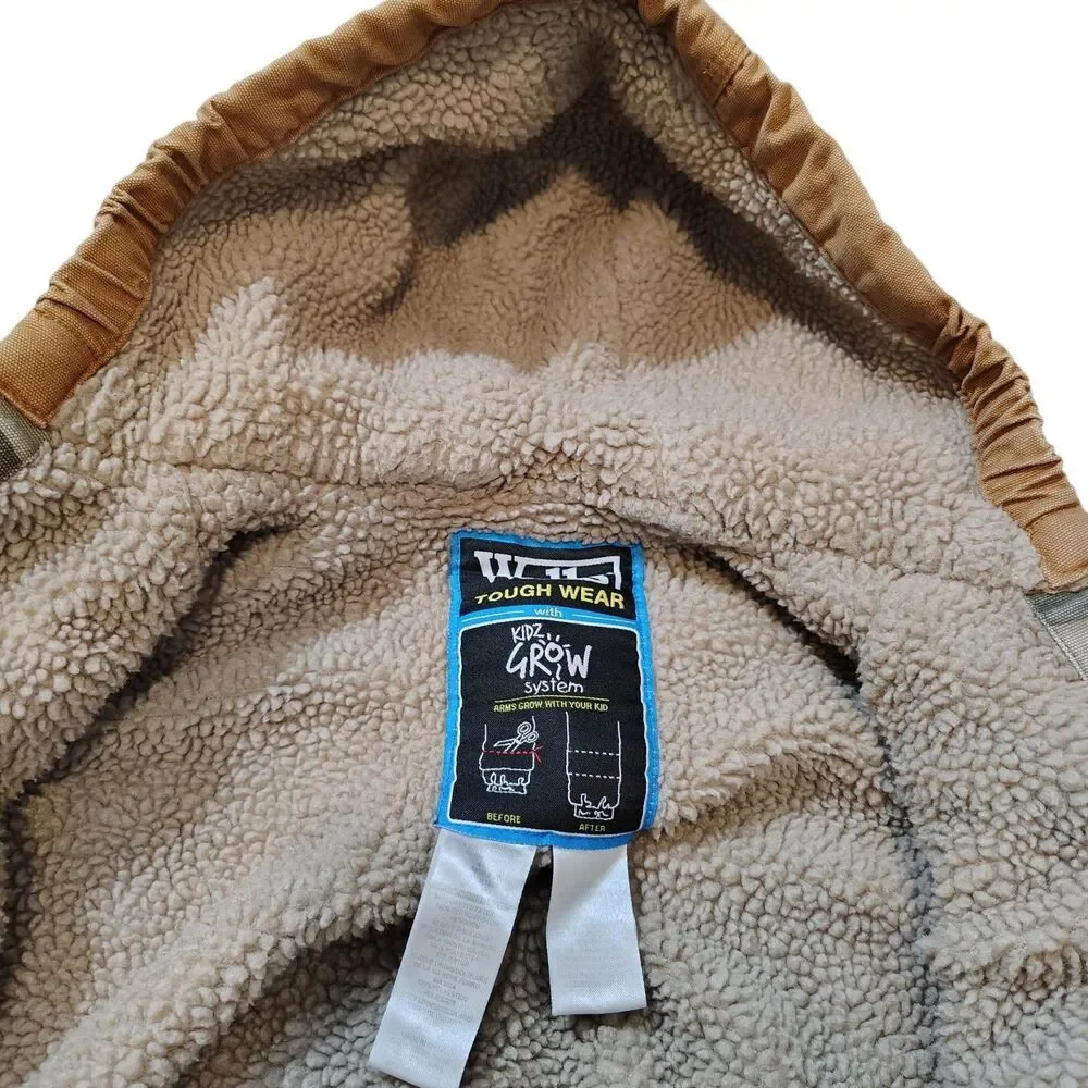 Walls Workwear Canvas Chore Jacket Boys XS 4-5 Tan Sherpa Lined Hooded - Picture 6 of 9